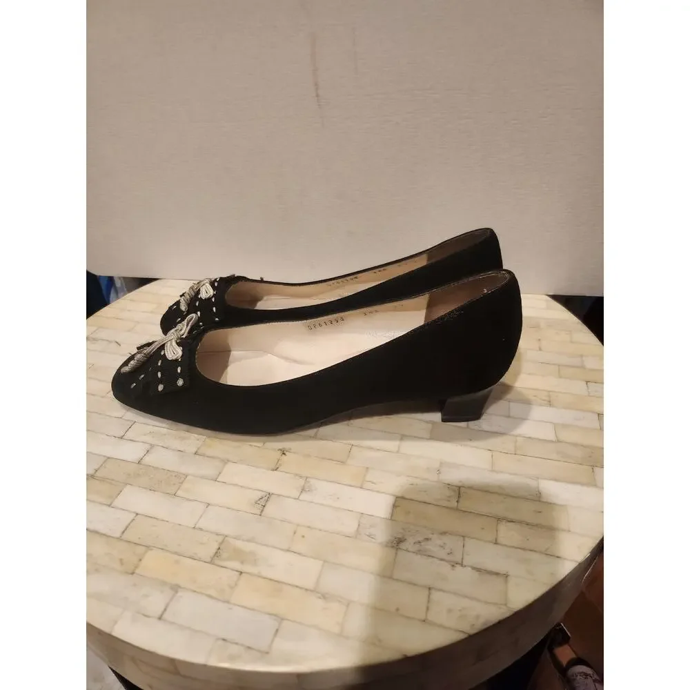 Salvatore Ferragamo black suede bow ballet flats size 8.5
